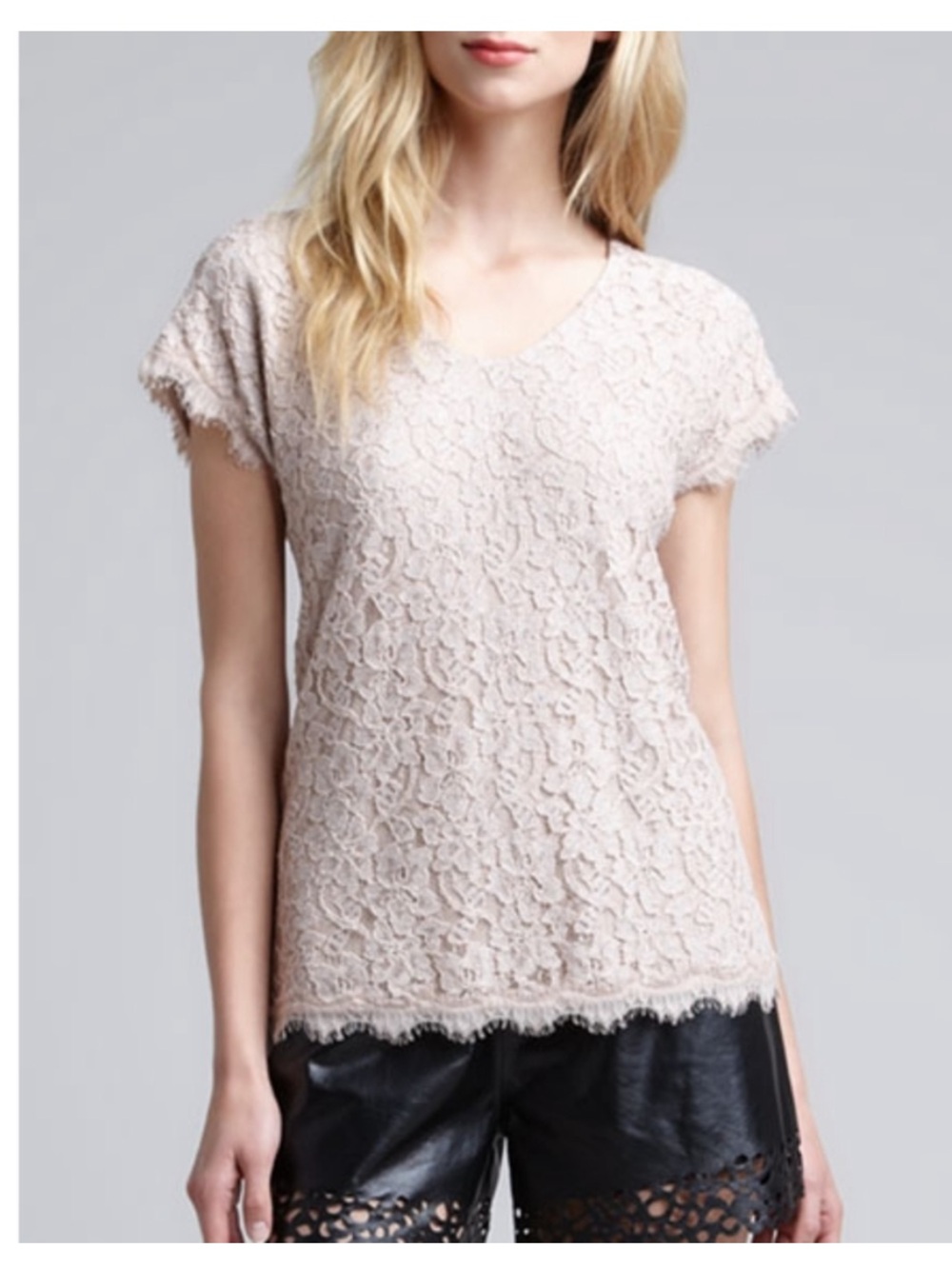 Diane von Furstenberg ivory Lace Cap-Sleeve Top